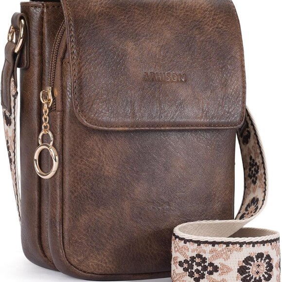 Leather Small Crossbody Bag Women Phone Wallet Purse Card Slots Adjustable Strap - Picture 1 of 6